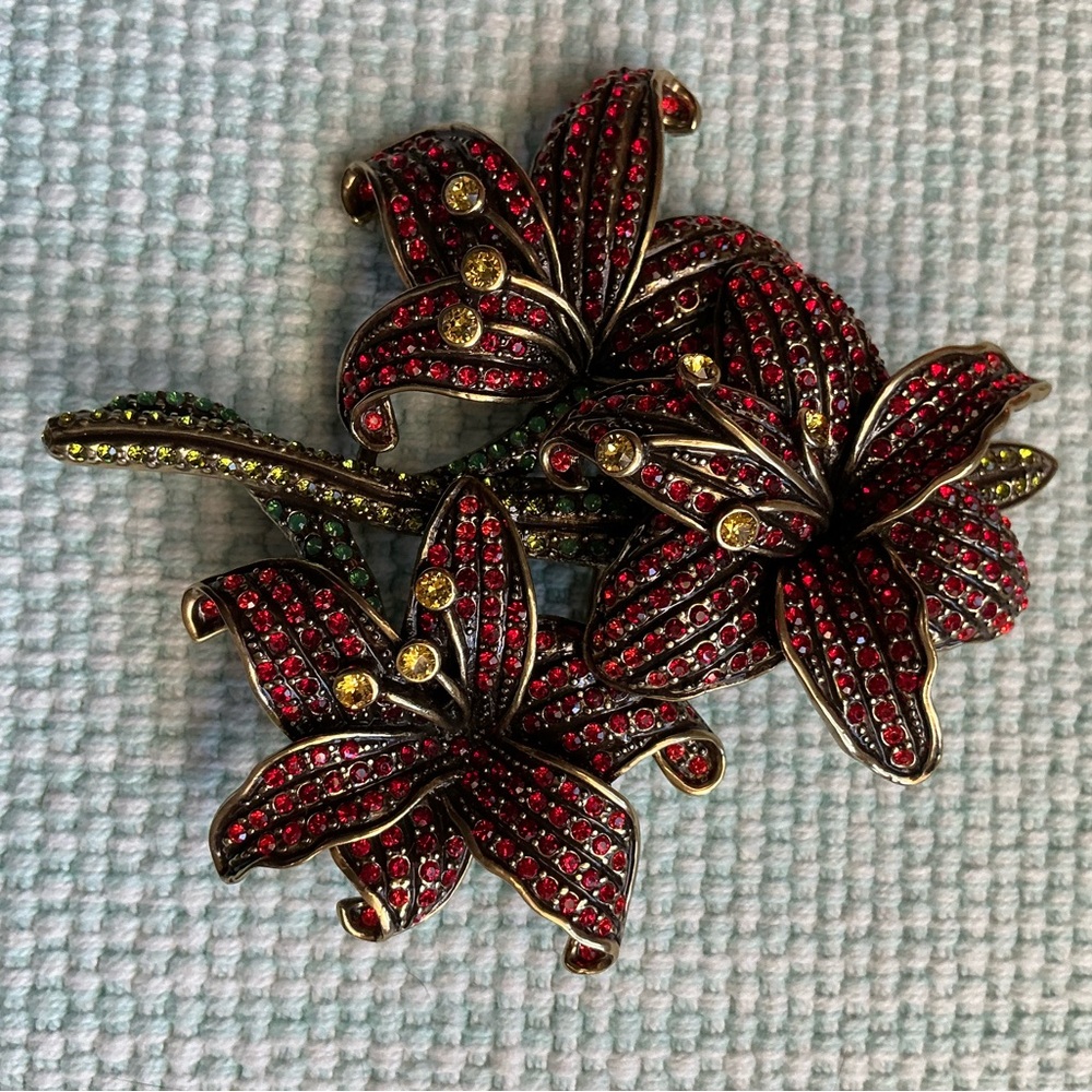 Heidi Daus Red and Yellow Floral Brooch